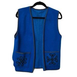 Vintage Handmade Blue Felt Open Front Vest